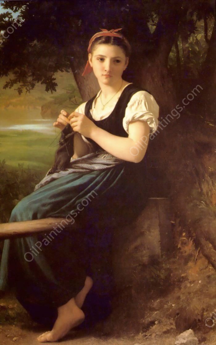 The Knitter by William-Adolphe Bouguereau - Hand-Painted Oil Painting Reproduction