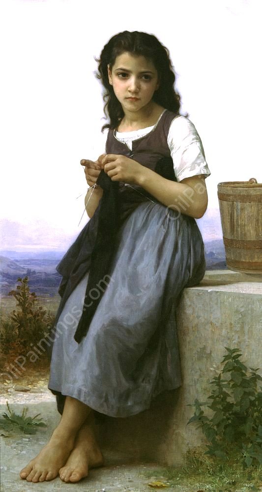 The Little Knitter 3 by William-Adolphe Bouguereau - Hand-Painted Oil Painting Reproduction
