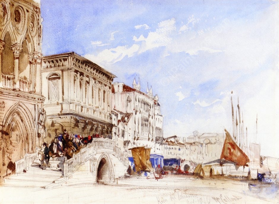 Riva degli Schiavoni, Venice by William Callow - Hand-Painted Oil Painting Reproduction