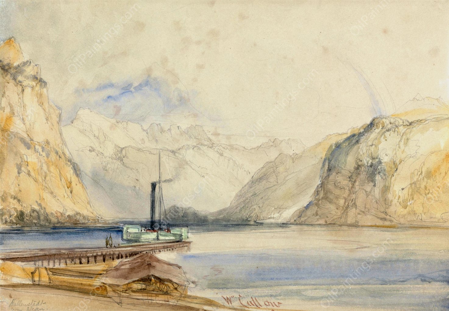 Wallenstadt from Wesen, Switzerland  by William Callow - Hand-Painted Oil Painting Reproduction