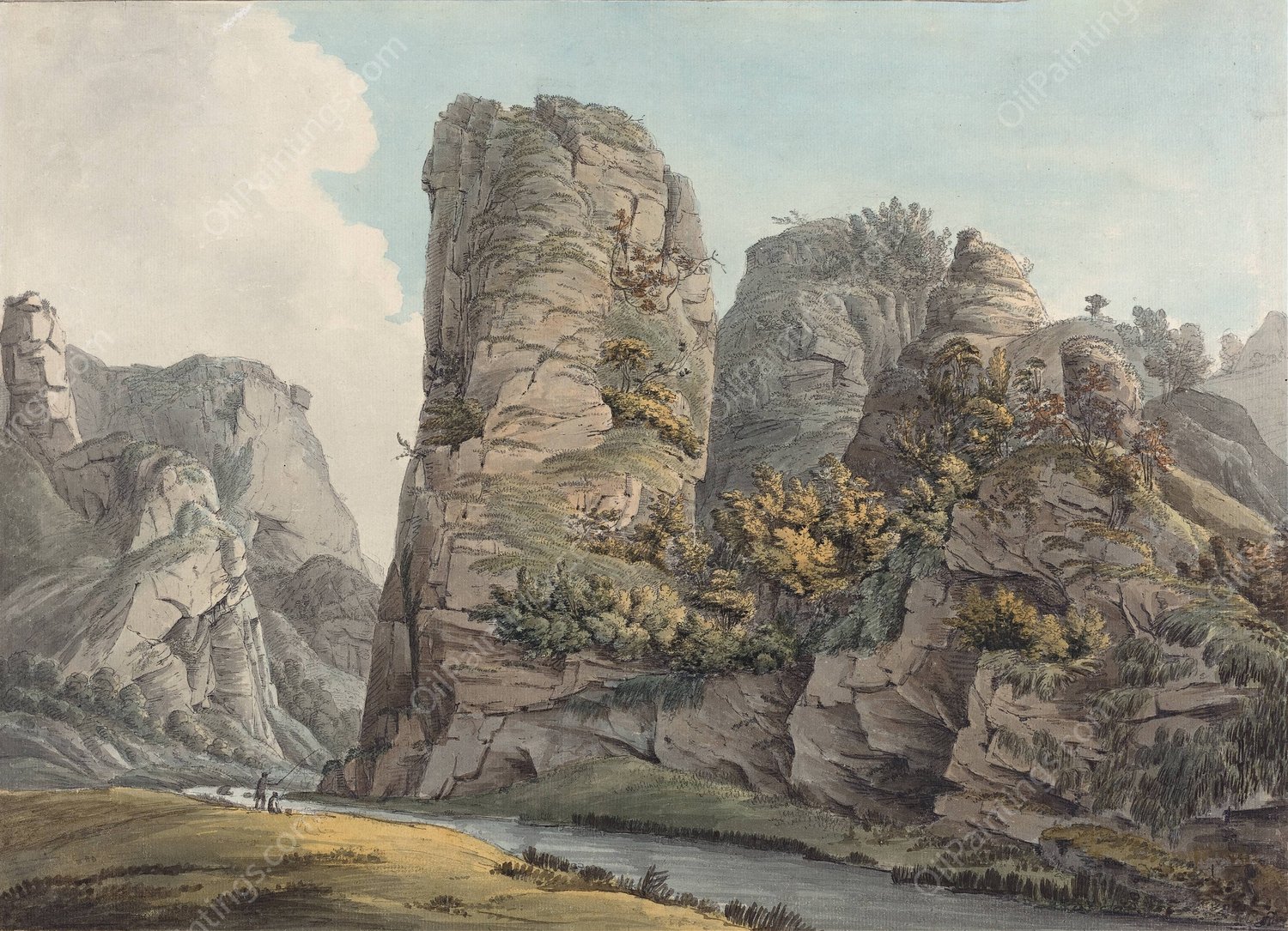 A Singular Rock in Dove-Dale named the Pickerell  by William Day - Hand-Painted Oil Painting Reproduction