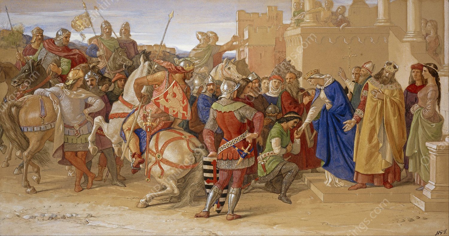 Piety; The Knights of the Round Table about to Depart in Quest of the Holy Grail  by William Dyce - Hand-Painted Oil Painting Reproduction