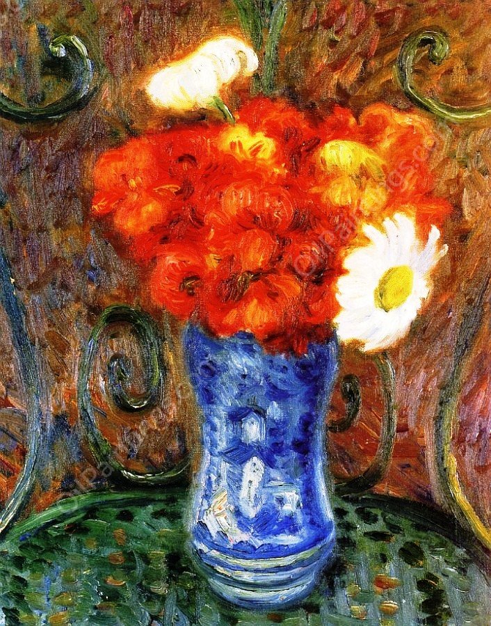 Flowers on a Garden Chair by William Glackens - Hand-Painted Oil Painting Reproduction