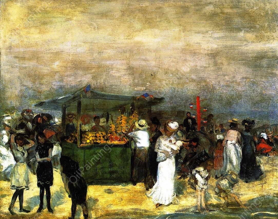 Fruit Stand, Coney Island by William Glackens - Hand-Painted Oil Painting Reproduction