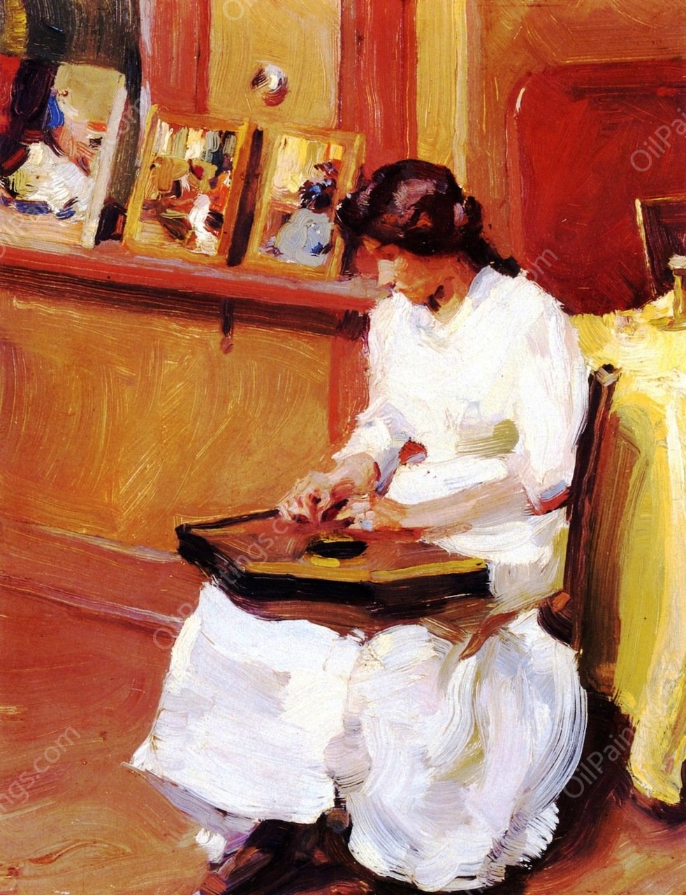 Girl with Zither by William Glackens - Hand-Painted Oil Painting Reproduction