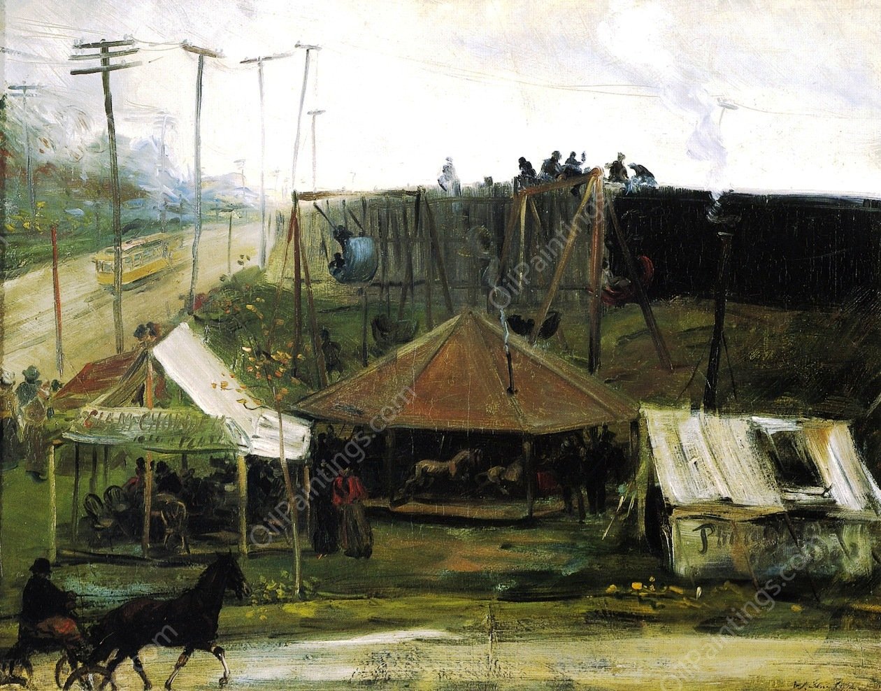 Outside the Guttenberg Race Track by William Glackens - Hand-Painted Oil Painting Reproduction