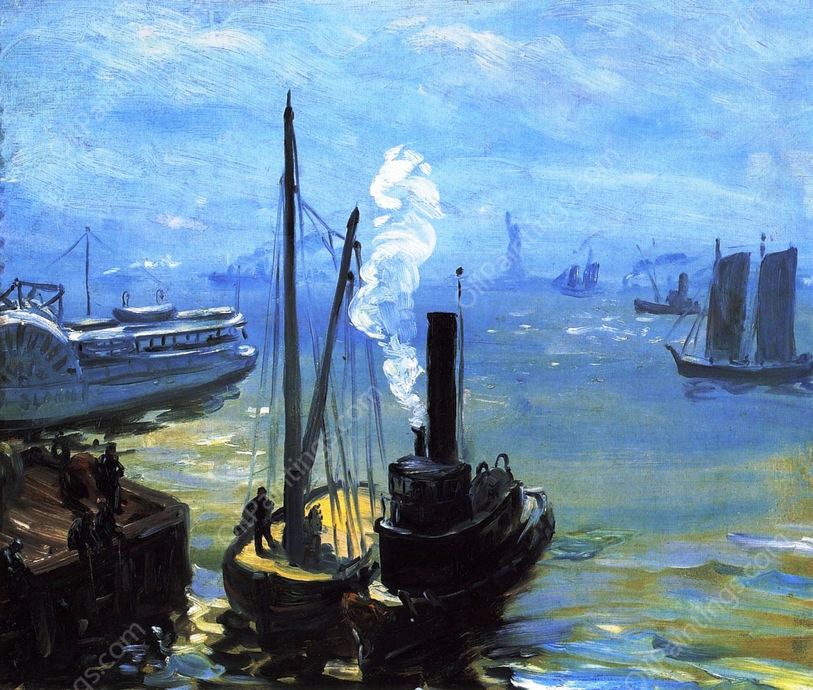 Tugboat and Lighter by William Glackens - Hand-Painted Oil Painting Reproduction