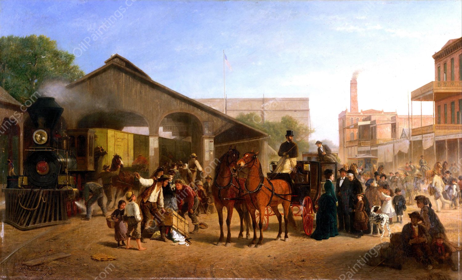 Sacramento Railroad Station by William Hahn - Hand-Painted Oil Painting Reproduction