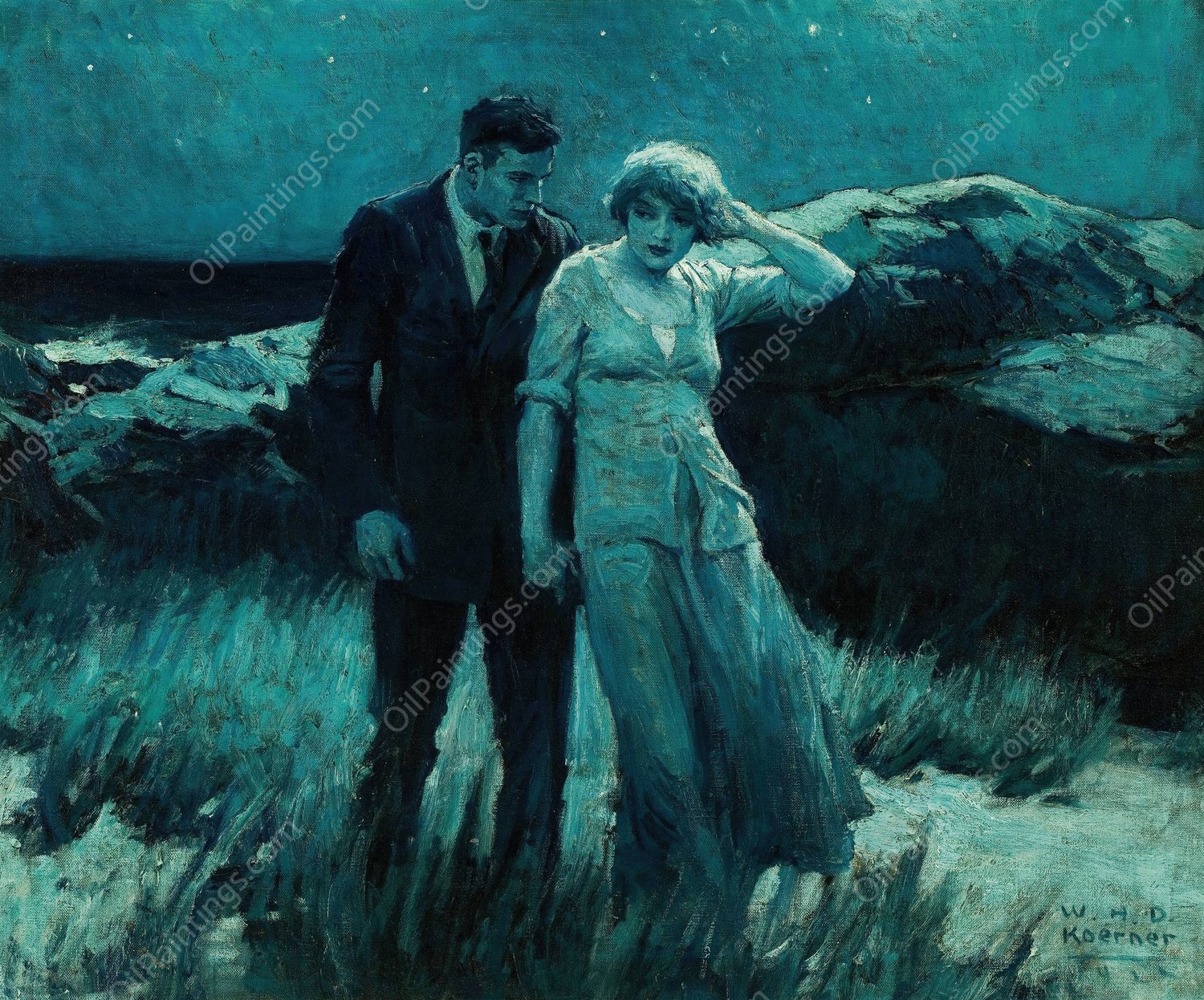 Moonlit Walk  by William Henry Dethlef Koerner - Hand-Painted Oil Painting Reproduction