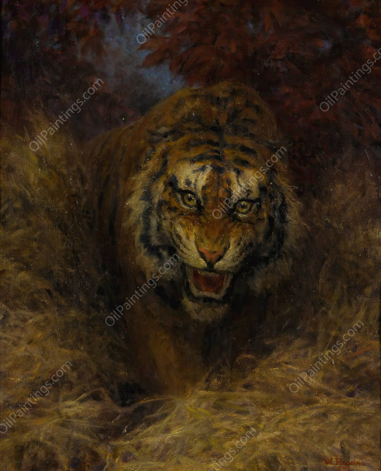 Tiger In The Grass  by William Huggins - Hand-Painted Oil Painting Reproduction