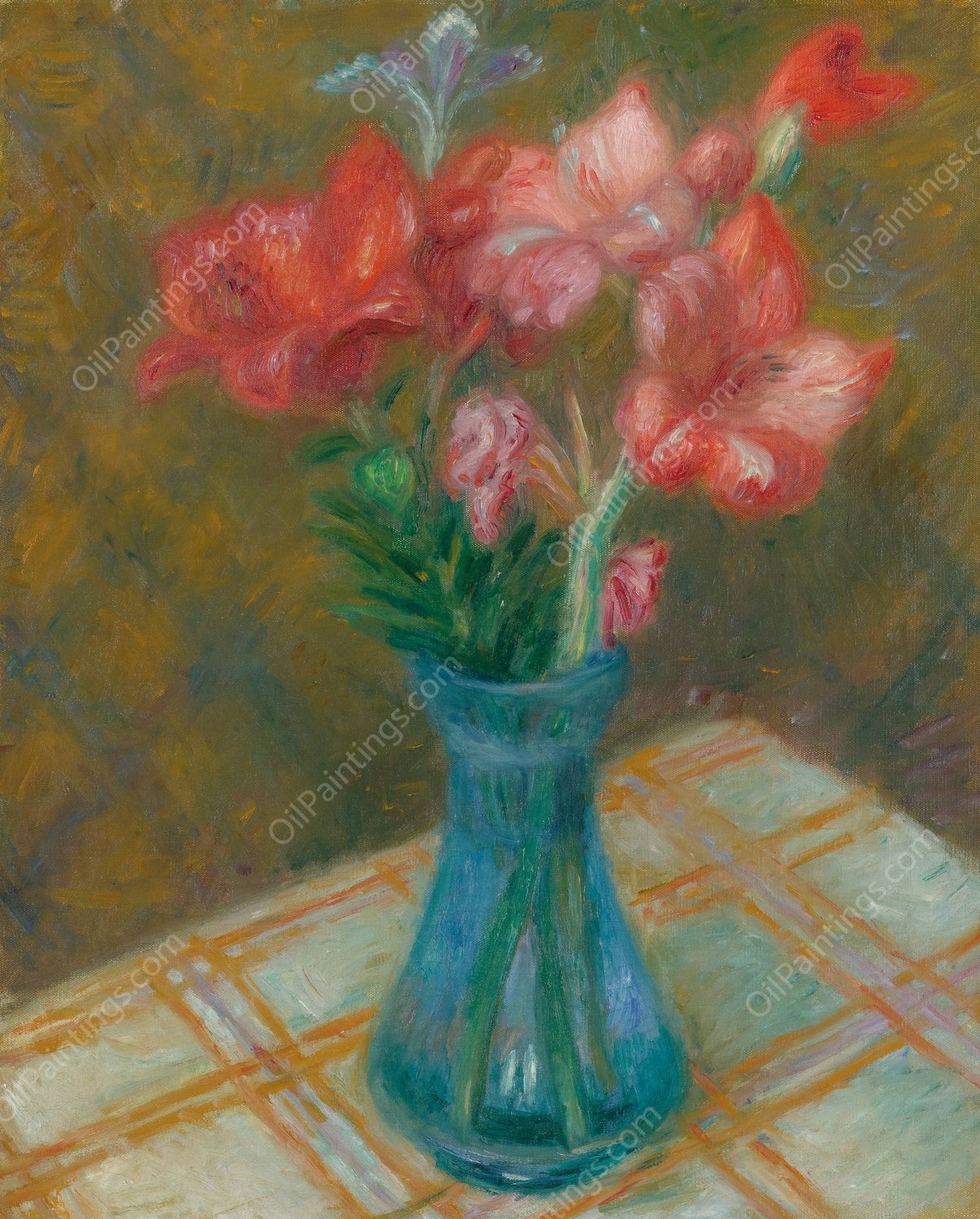 Gladiolas In Green Glass Vase by William James Glackens - Hand-Painted Oil Painting Reproduction