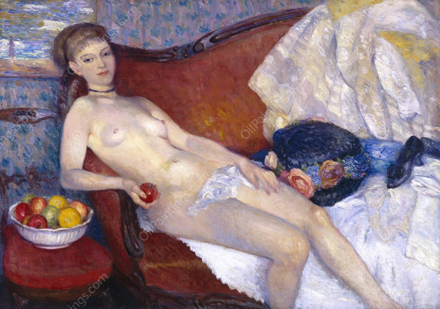 Nude with Apple by William James Glackens - Hand-Painted Oil Painting Reproduction