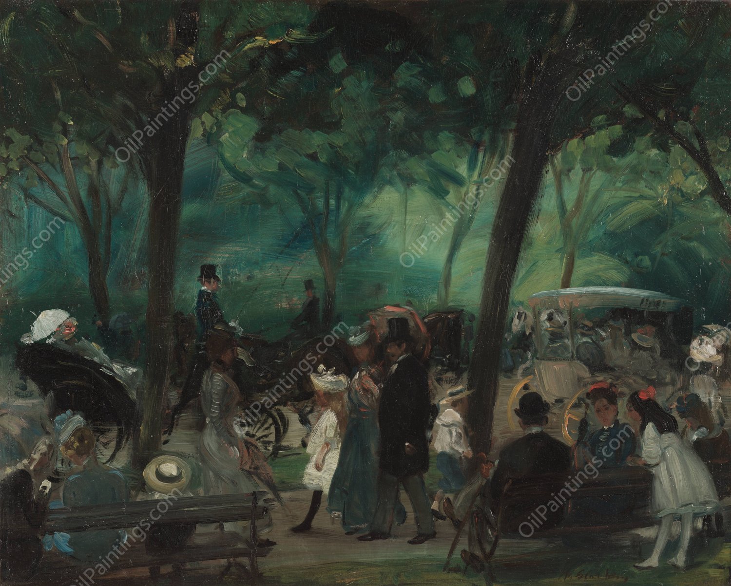 The Drive, Central Park  by William James Glackens - Hand-Painted Oil Painting Reproduction