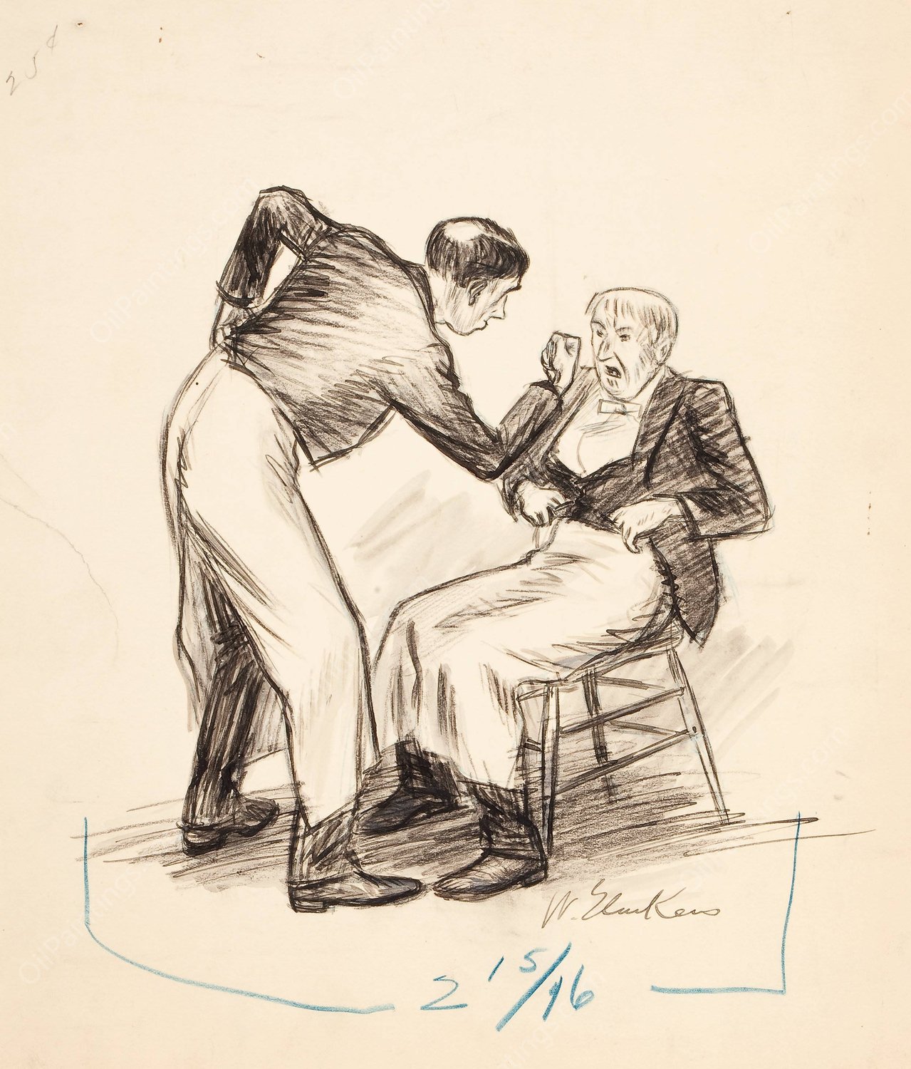 The Waiters Fight  by William James Glackens - Hand-Painted Oil Painting Reproduction