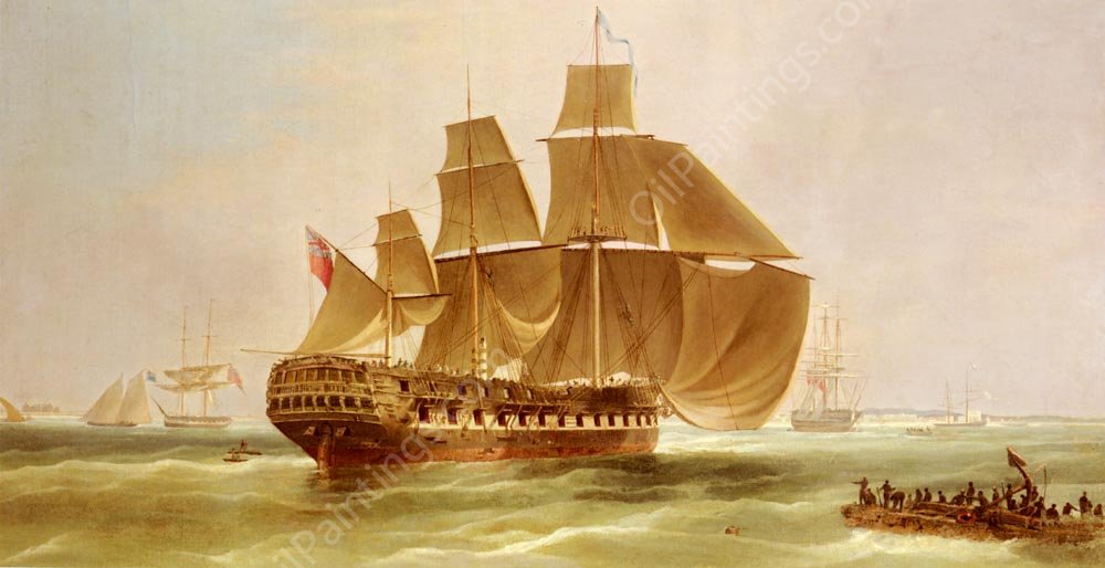 An East Indiaman Entering Madras Harbour, India by William John Huggins - Hand-Painted Oil Painting Reproduction