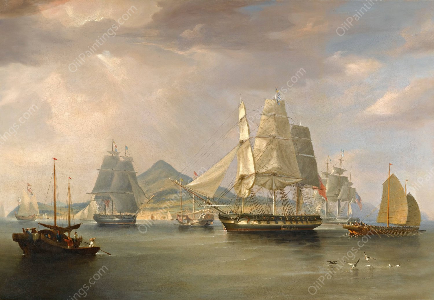 The Opium Ships At Lintin, China  by William John Huggins - Hand-Painted Oil Painting Reproduction