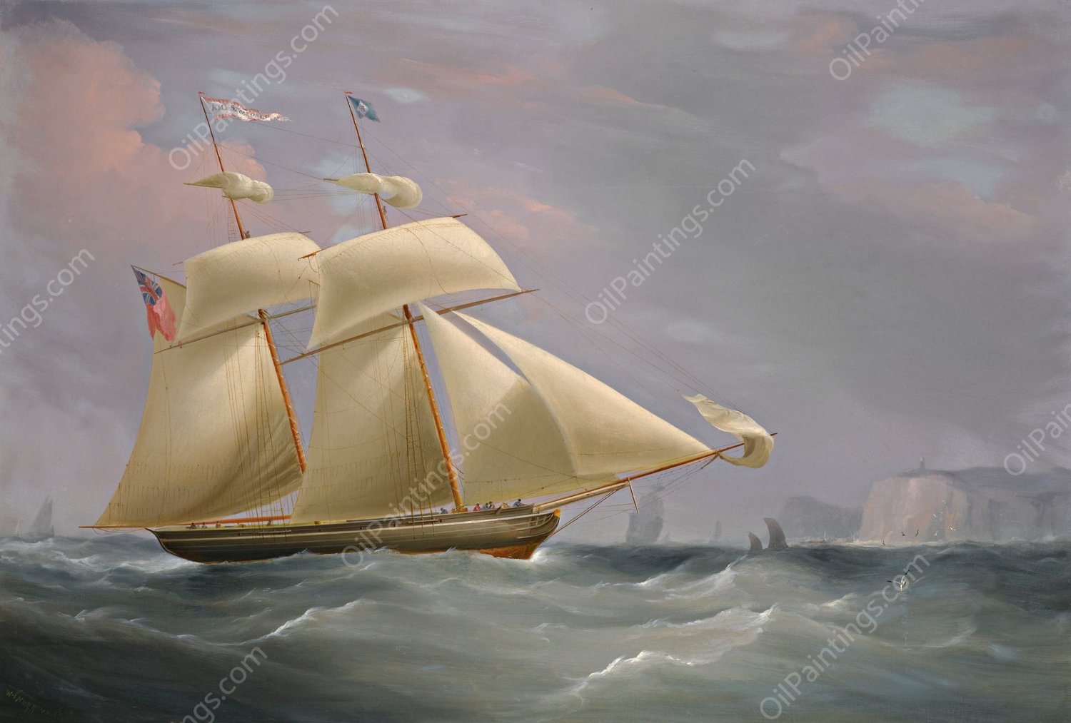The Topsail Schooner Amy Stockdale Off Dover  by William John Huggins - Hand-Painted Oil Painting Reproduction