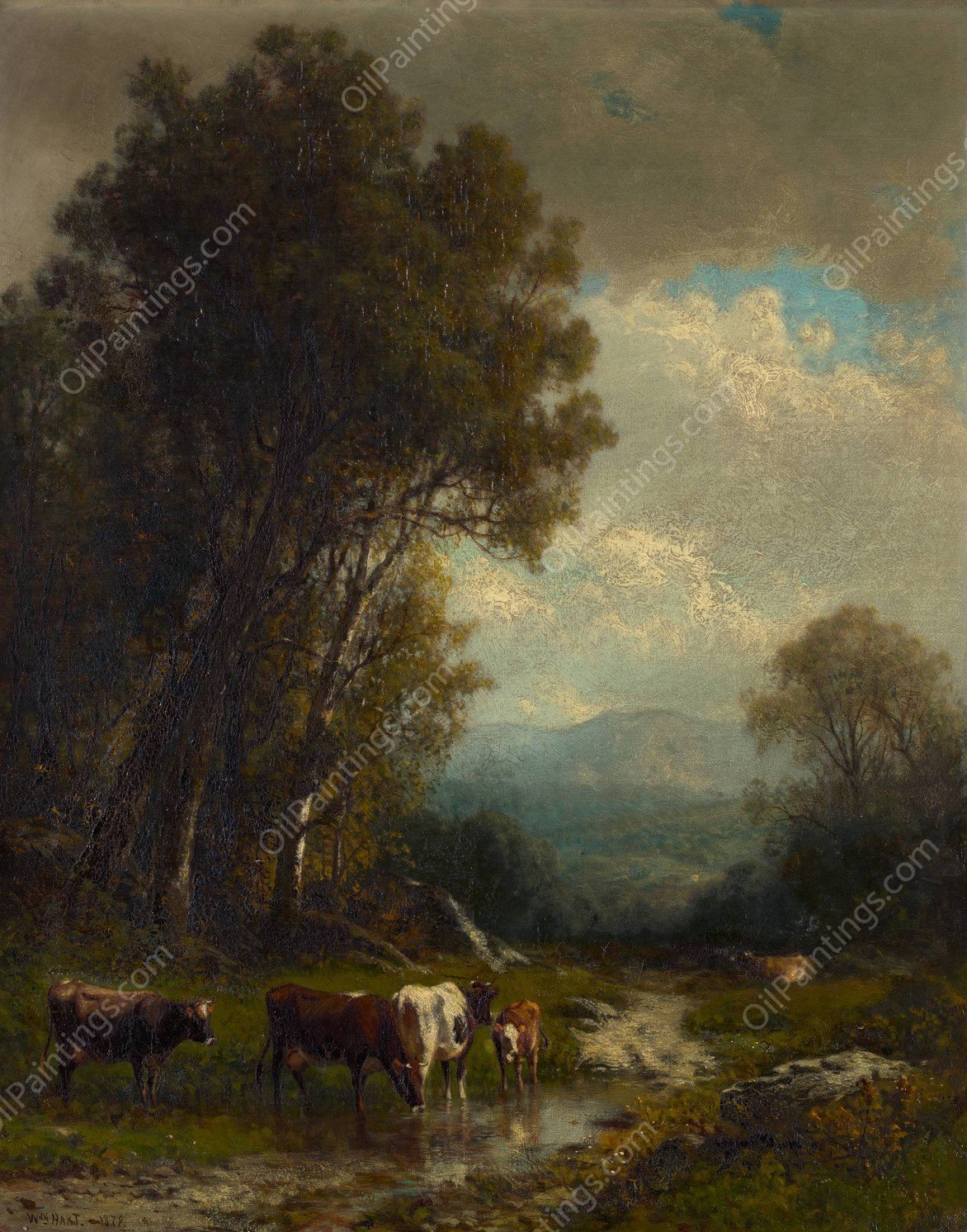 Landscape with Cattle  by William M. Hart - Hand-Painted Oil Painting Reproduction