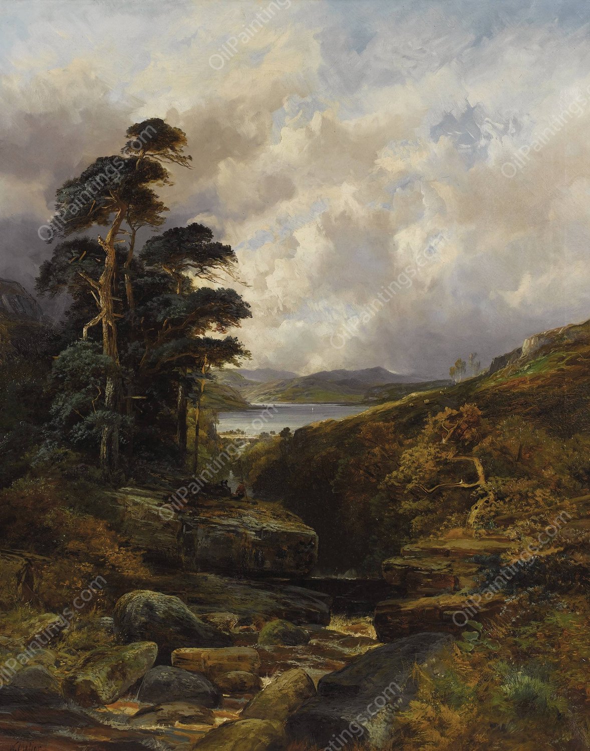 A Rushing Gorge in the Highlands by William Mellor - Hand-Painted Oil Painting Reproduction
