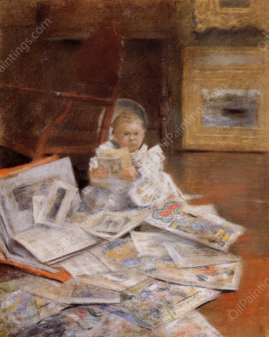 Child with Prints by William Merritt Chase - Hand-Painted Oil Painting Reproduction