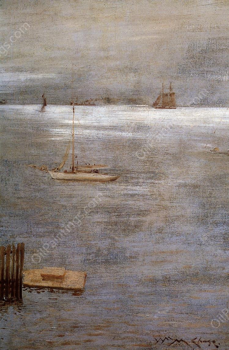 Sailboat at Anchor by William Merritt Chase - Hand-Painted Oil Painting Reproduction