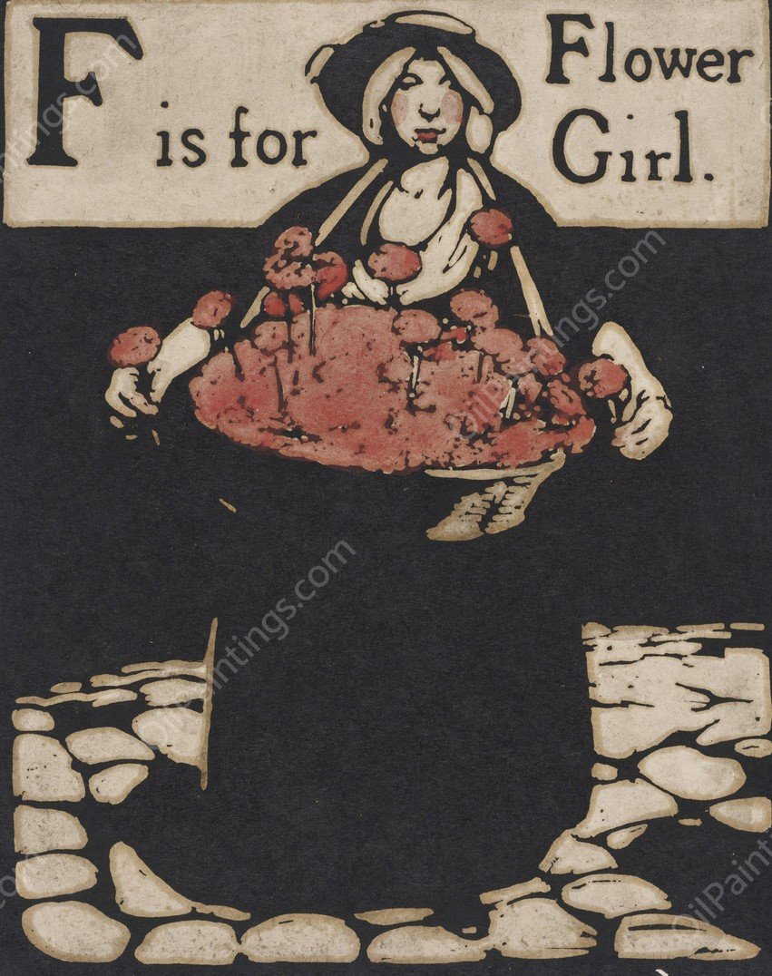 F is for Flower Girl  by William Nicholson - Hand-Painted Oil Painting Reproduction