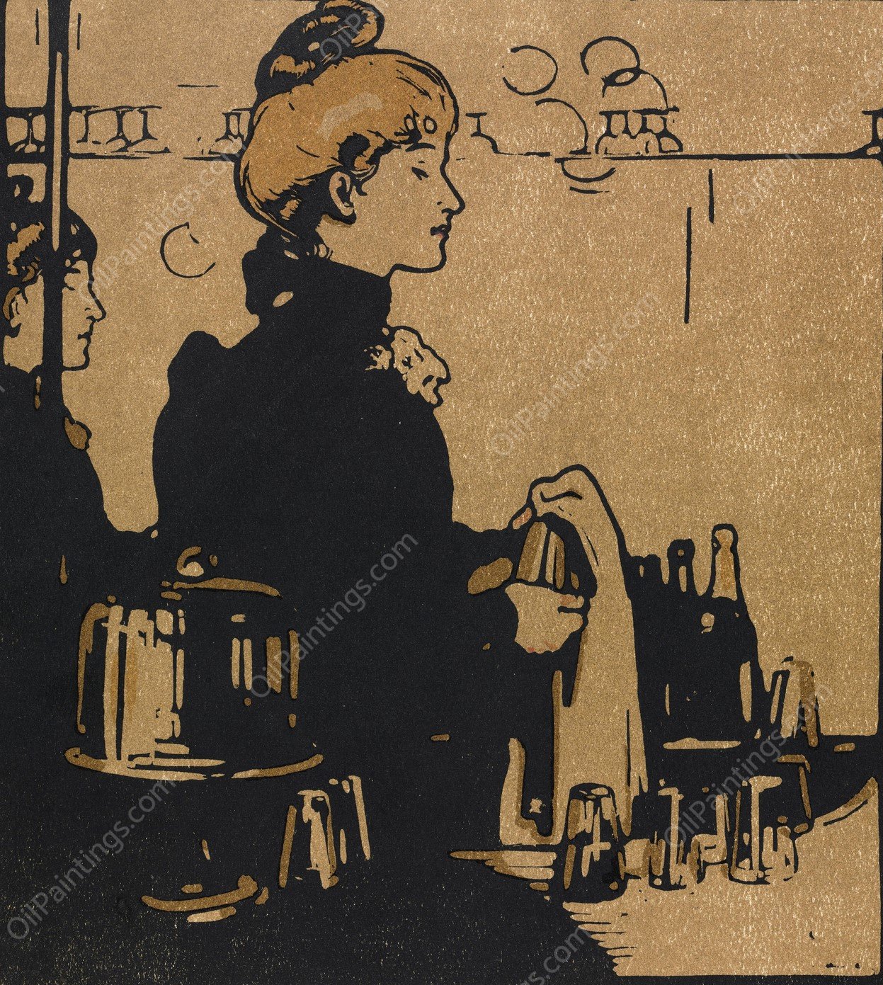 London Types,Barmaid  by William Nicholson - Hand-Painted Oil Painting Reproduction
