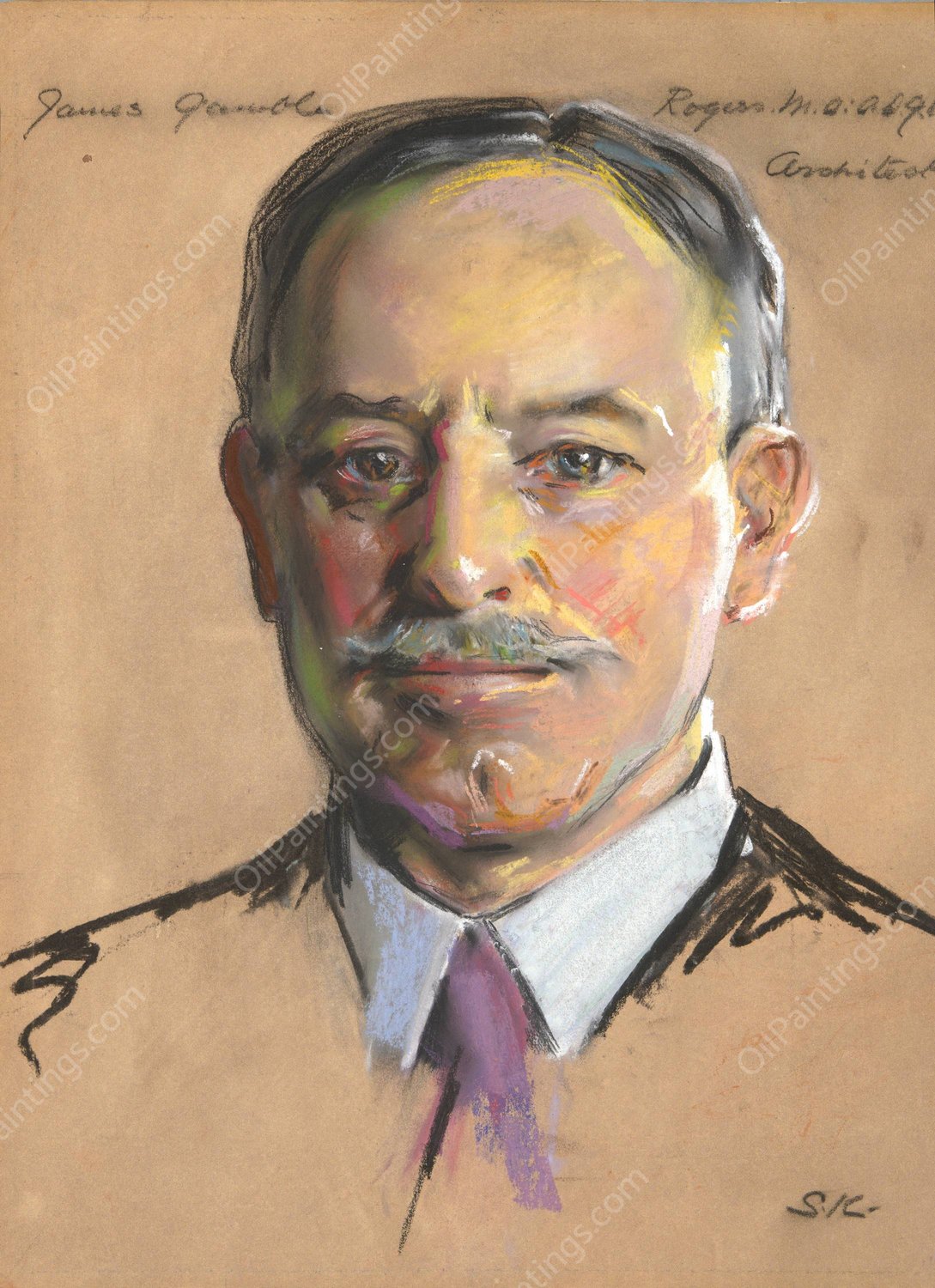 James Gamble Rogers B.A. 1889, 21h, Consulting Architect 1920 by William Sergeant Kendall - Hand-Painted Oil Painting Reproduction