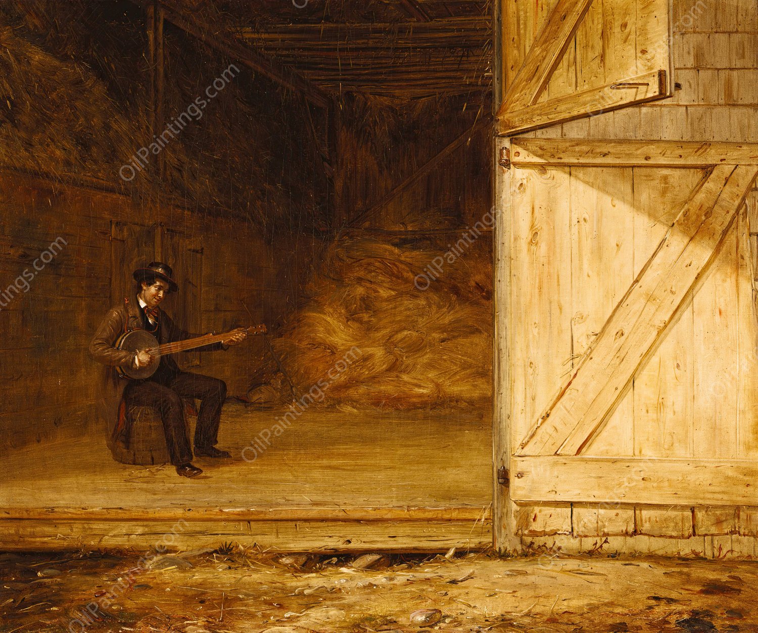 The Banjo Player  by William Sidney Mount - Hand-Painted Oil Painting Reproduction