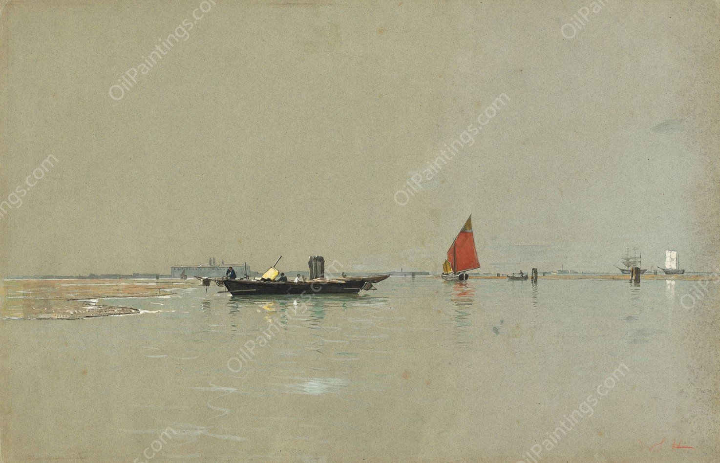 A Venetian Lagoon  by William Stanley Haseltine - Hand-Painted Oil Painting Reproduction