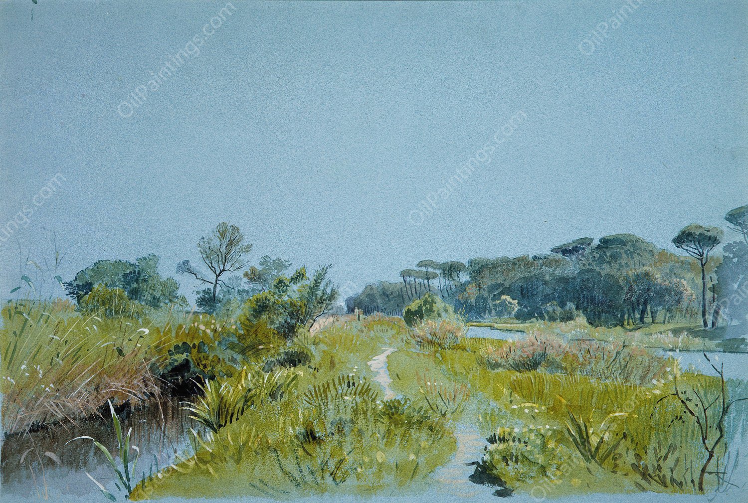 Castel Fusano—Near Rome  by William Stanley Haseltine - Hand-Painted Oil Painting Reproduction