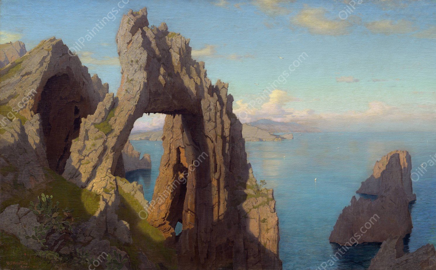 Natural Arch at Capri  by William Stanley Haseltine - Hand-Painted Oil Painting Reproduction
