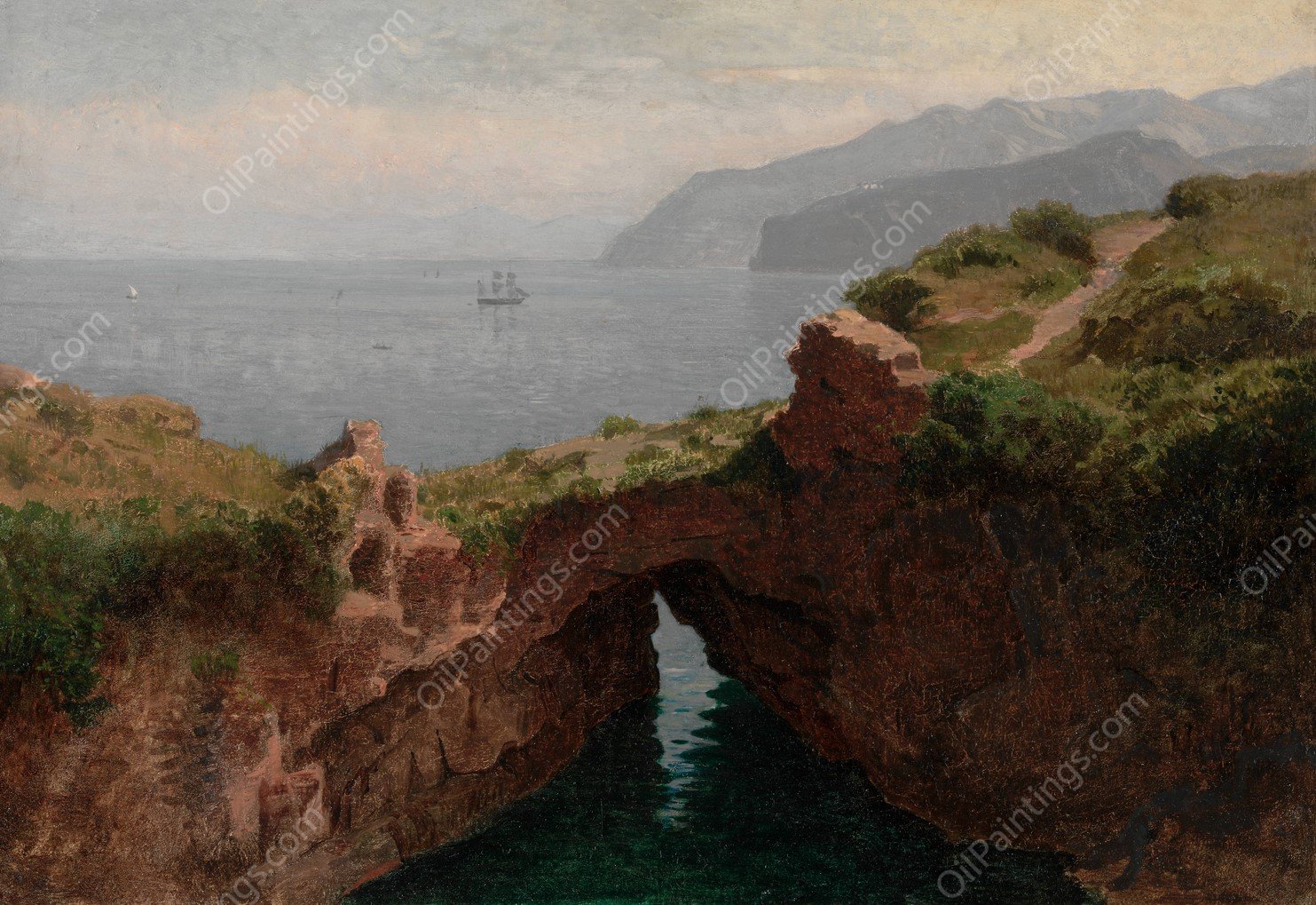 Natural Arch, Capri  by William Stanley Haseltine - Hand-Painted Oil Painting Reproduction
