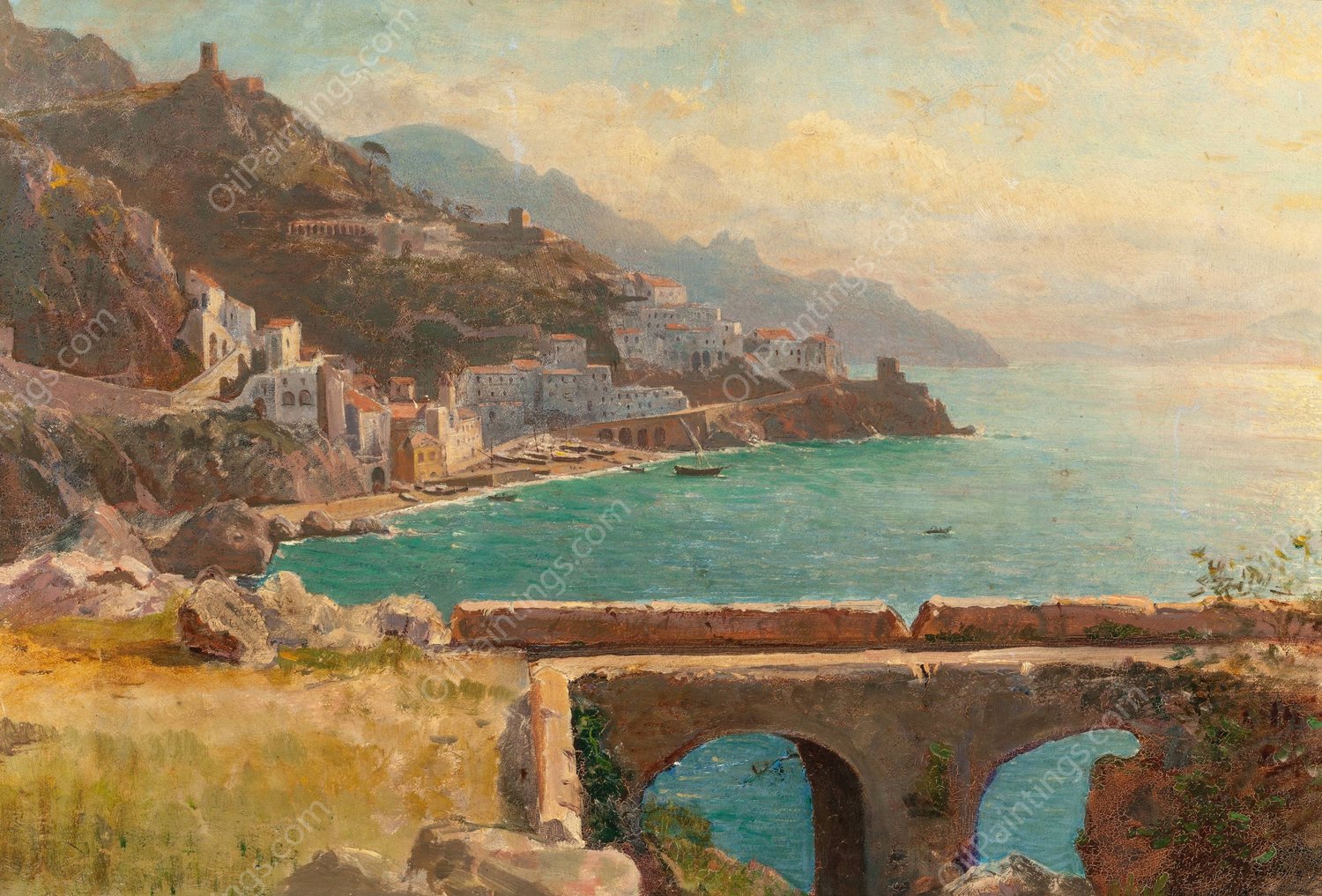 View of the Amalfi Coast, Italy  by William Stanley Haseltine - Hand-Painted Oil Painting Reproduction
