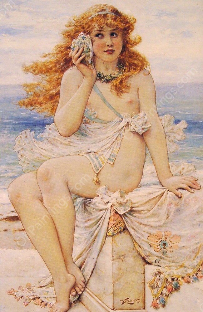 Nymph with Conch Shell by William Stephen Coleman - Hand-Painted Oil Painting Reproduction