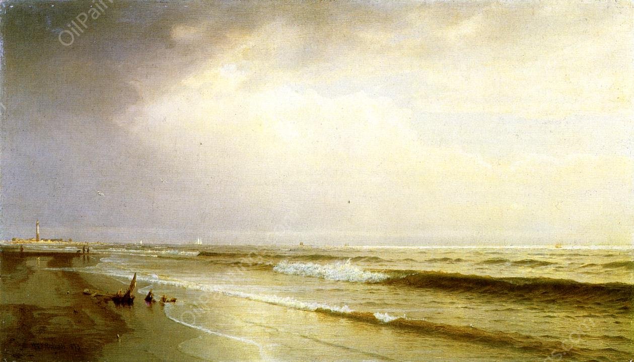 Seascape with Distant Lighthouse, Atlantic City, New Jersey by William Trost Richards - Hand-Painted Oil Painting Reproduction