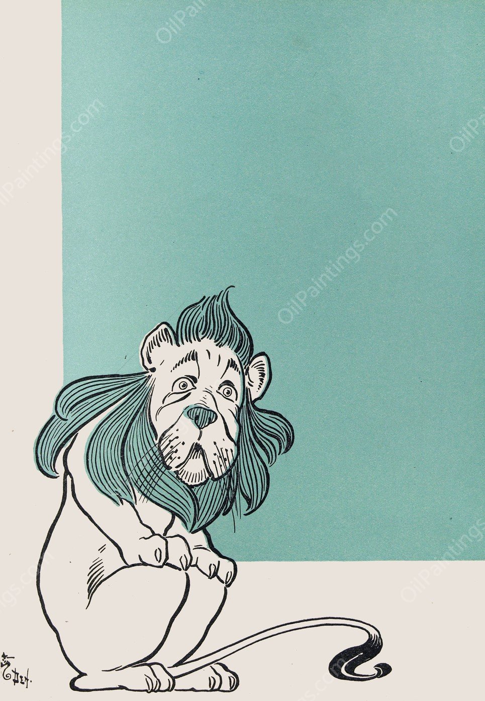 The Cowardly Lion  by William Wallace Denslow - Hand-Painted Oil Painting Reproduction