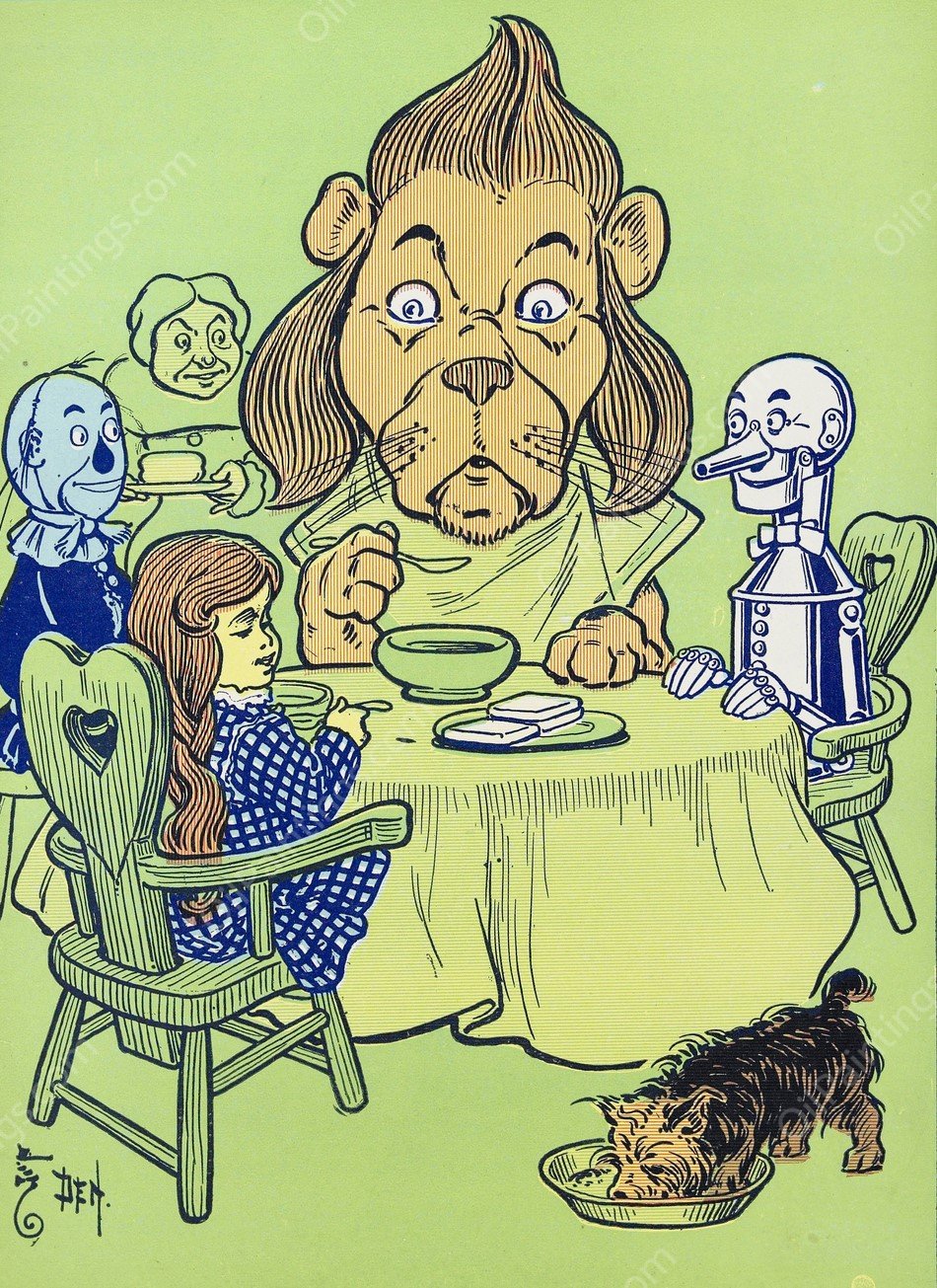 The lion ate some of the porridge  by William Wallace Denslow - Hand-Painted Oil Painting Reproduction