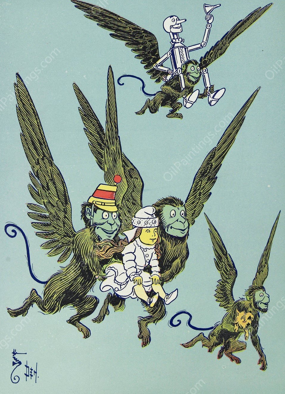 The Monkeys caught Dorothy in their arms and flew away with her  by William Wallace Denslow - Hand-Painted Oil Painting Reproduction