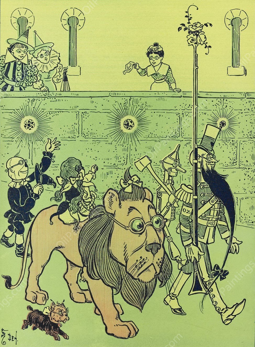 The Soldier with the green whiskers led them through the streets  by William Wallace Denslow - Hand-Painted Oil Painting Reproduction