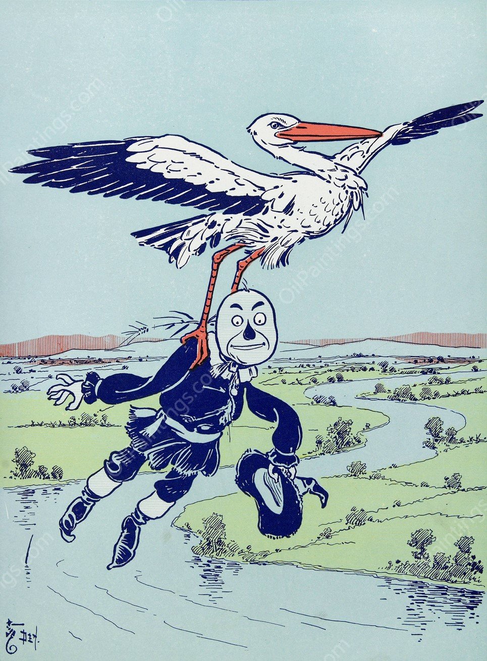 The Stork carried him up into the air  by William Wallace Denslow - Hand-Painted Oil Painting Reproduction