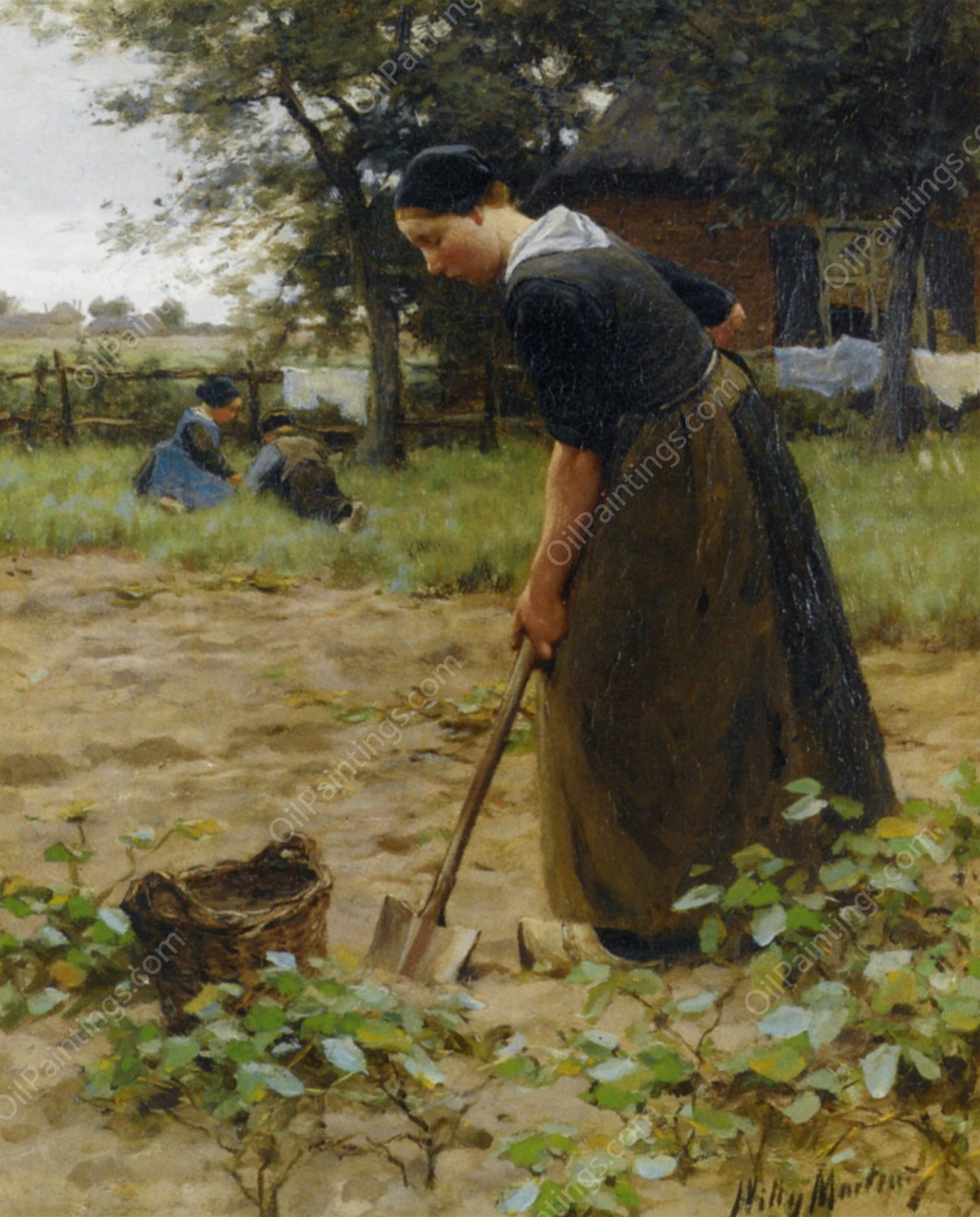 At Work in the Garden by Willy Martens - Hand-Painted Oil Painting Reproduction