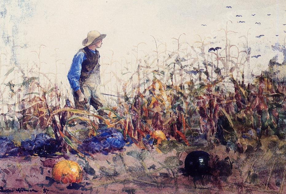 Among the Vegetables also known as Boy in a Cornfield by Winslow Homer - Hand-Painted Oil Painting Reproduction