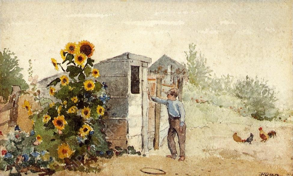 Backyard, Summer by Winslow Homer - Hand-Painted Oil Painting Reproduction