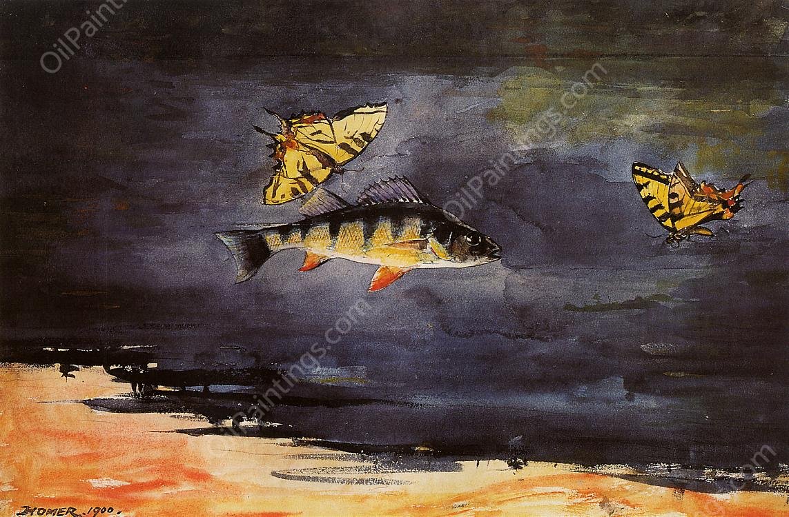 Fish and Butterflies by Winslow Homer - Hand-Painted Oil Painting Reproduction
