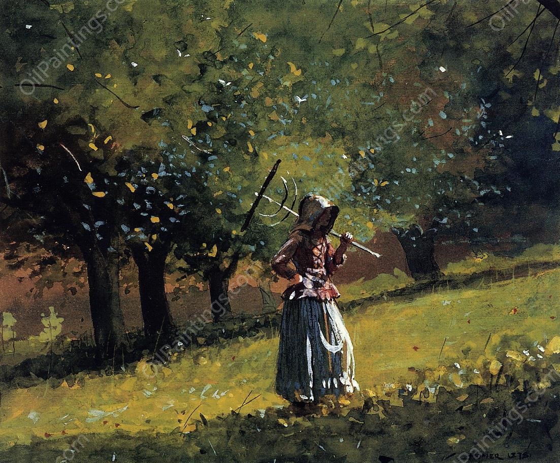 Girl with a Hay Rake by Winslow Homer - Hand-Painted Oil Painting Reproduction