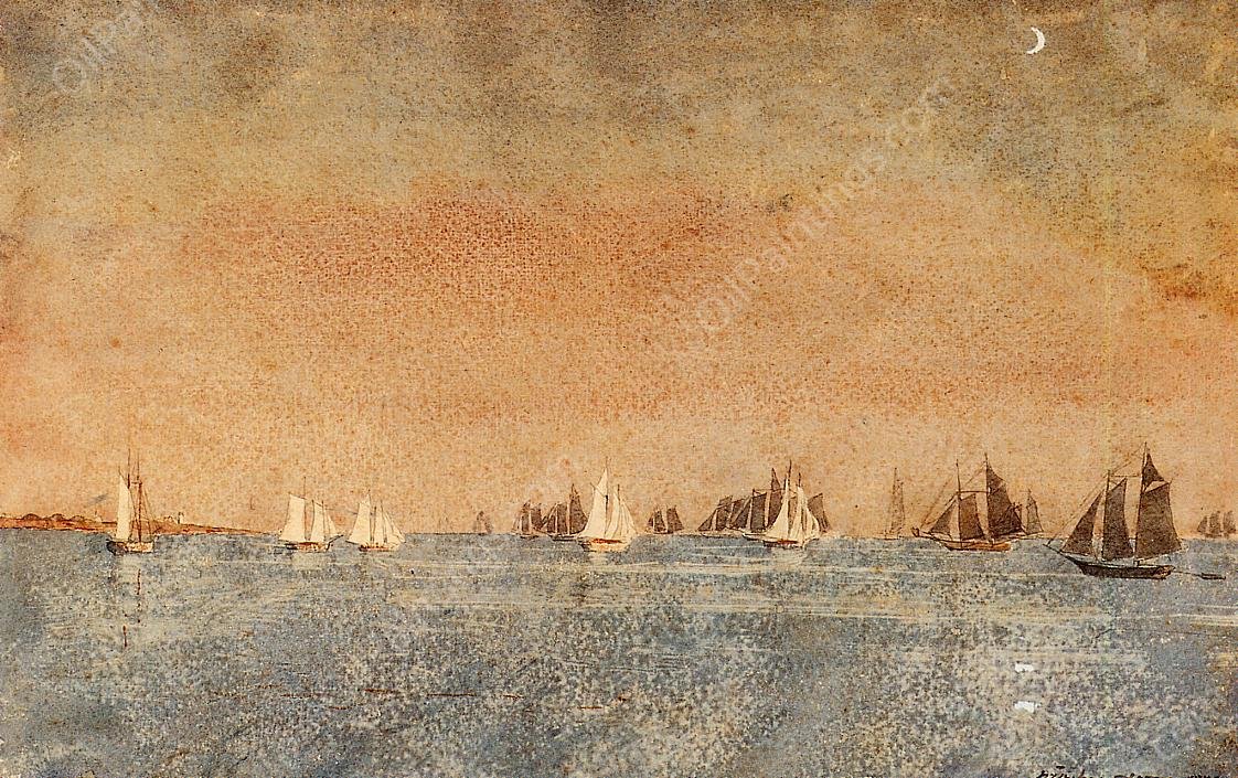 Gloucester Harbor, Fishing Fleet by Winslow Homer - Hand-Painted Oil Painting Reproduction
