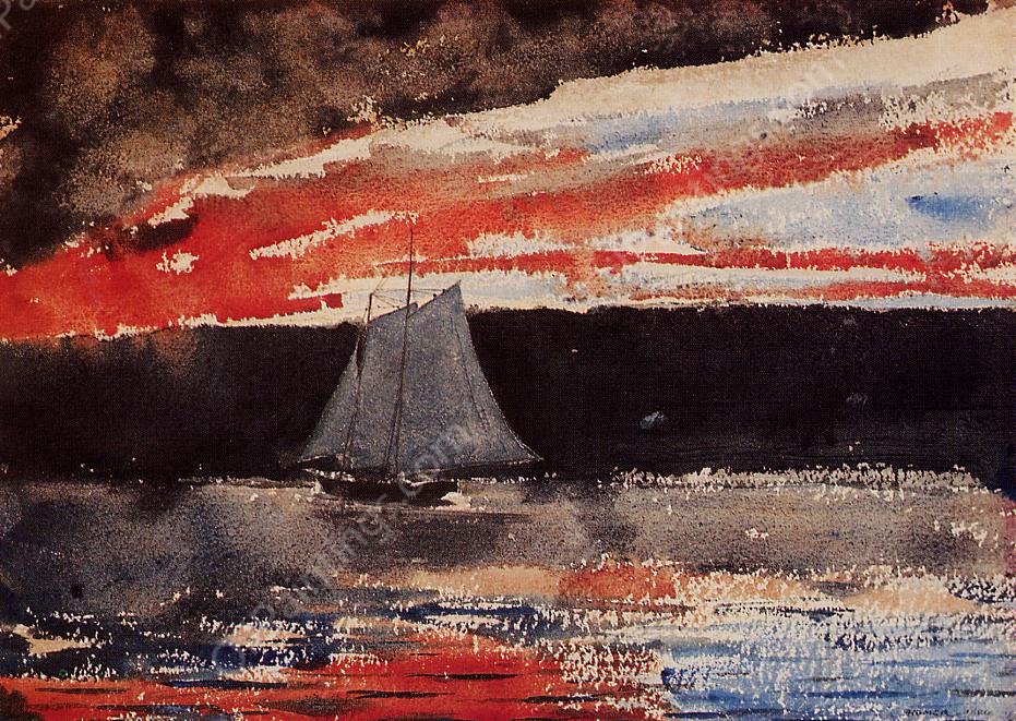 Schooner at Sunset by Winslow Homer - Hand-Painted Oil Painting Reproduction