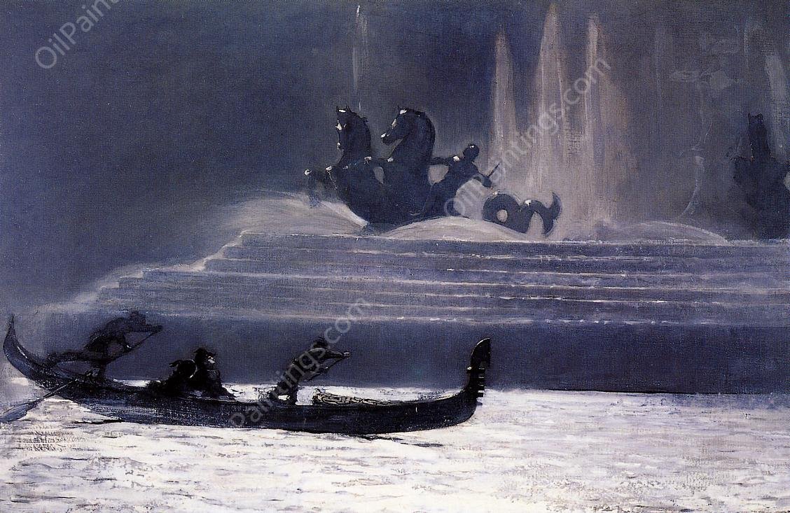 The Fountains at Night, World's Columbian Exposition by Winslow Homer - Hand-Painted Oil Painting Reproduction