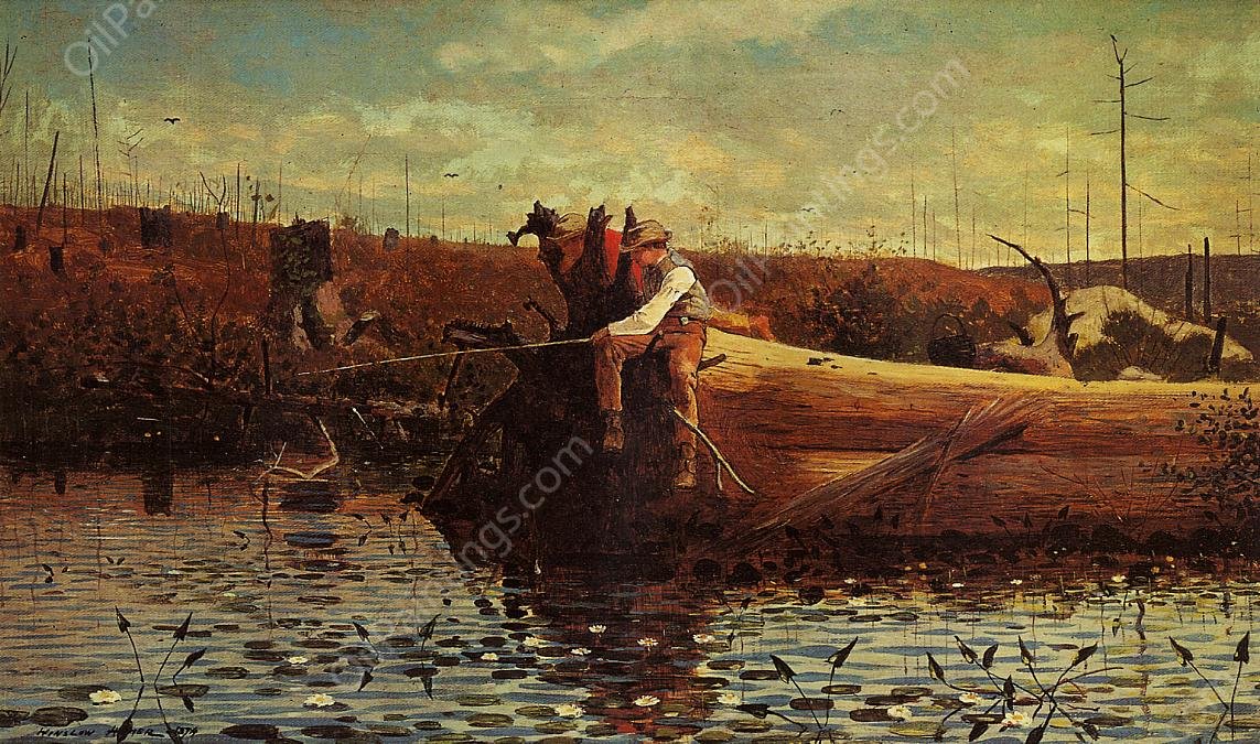 Waiting for a Bite by Winslow Homer - Hand-Painted Oil Painting Reproduction